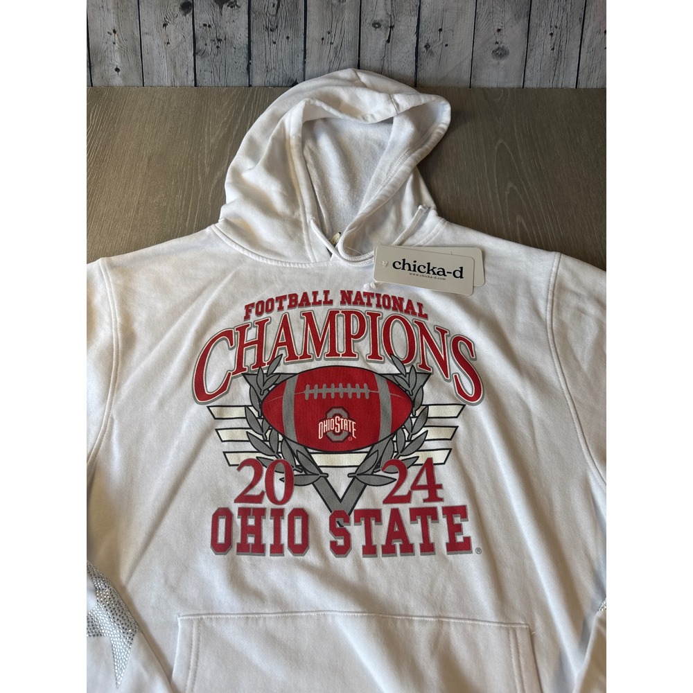 Chicka-d Ohio State 2024 Football National Champions Hoodie White Rhinestone M
